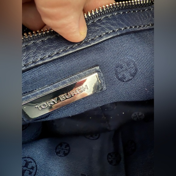 Tory Burch Navy Robinson Mini Square Tote - Picture 6 of 6